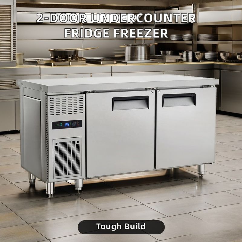 220V Single-Temperature Standing Unit Portable Undercounter Refrigerator Freezer with Two Doors Coolant Type