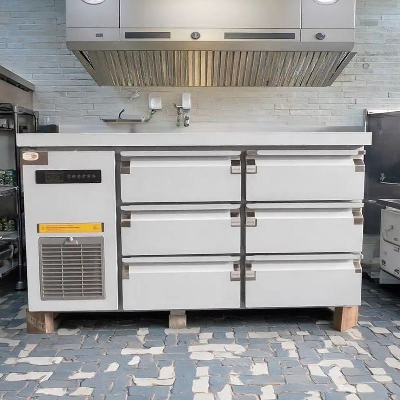 Commercial Single-Temperature Refrigerator 201/304 Stainless Steel LED Light Air Freezer Drawer Work Bench Counter Table Top