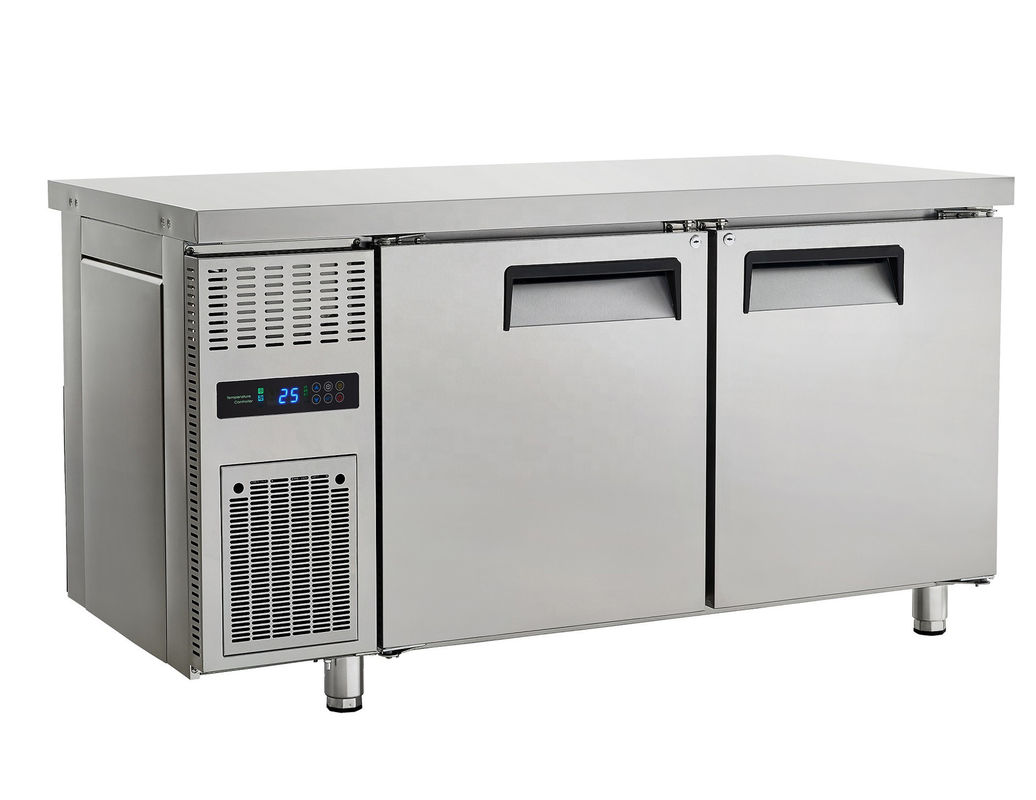 Kitchen Commercial Under Counter Refrigerator Workbench Stainless Steel 2 Door Horizontal Deep Refrigerated Workstation